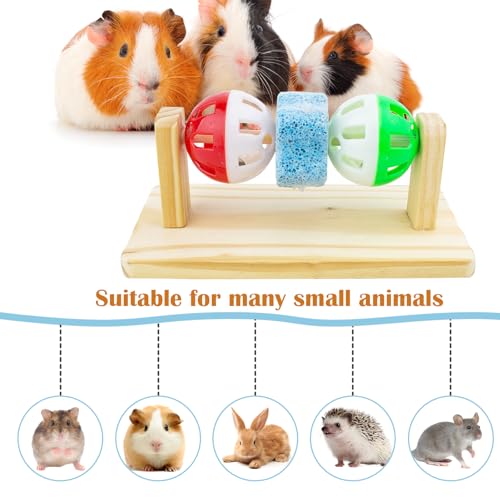 Hamster Enrichment Bell Ball Toys, Natural Guinea Pig Chewing Calcium Stone for Teething, Interactive Wooden Small Anima Cage Toys for Rats, Syrian & Dwarf Hamsters Playing Teeth Grinding - color: Enrichment Toy