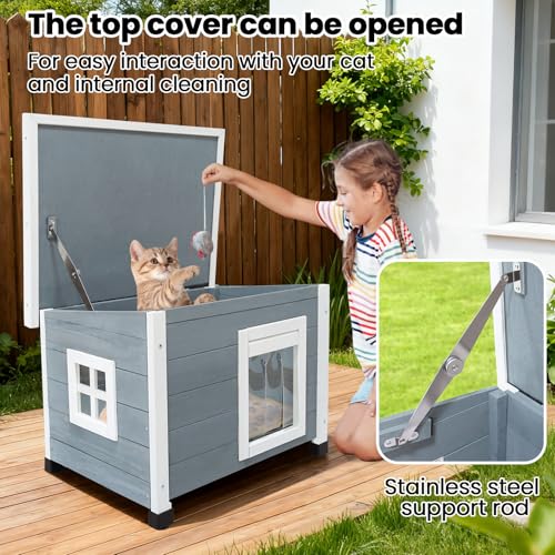 Agitree Outdoor Wooden Pet House, Weatherproof Winter Shelter for рuррy and Small Cats, Elevated Design with Window，100% fir Insulated Pet Safe Haven | Easy 15-Min Assembly (Gray-White)