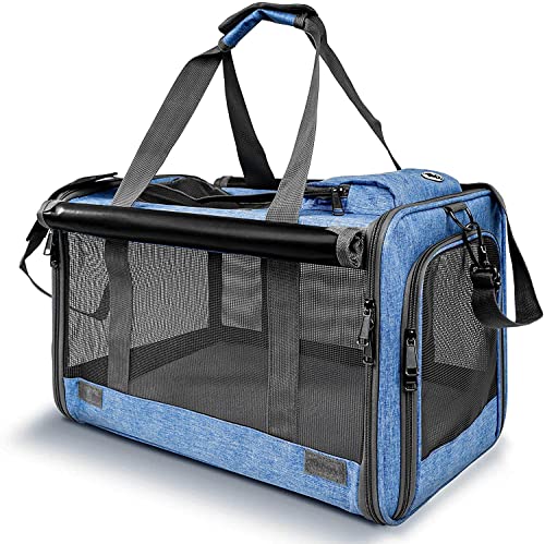 GAPZER Pet Carrier for Large and Medium Cat, Soft-Sided Pet Crate for Puppy | Dog Collapsible Travel Kennel Bag Privacy Protection, Big Kitty 20 pounds Carrying Cage Portable Home Outdoor Taxi Carseat - color: Blue