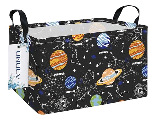 Rectangular Solar System Planet Storage Bin, Closet Organizer Basket | Moisture repellent textile, reinforced carry grips, collapsible holder tidies cabinet and teenage bedroom belongings - color: REC Planet