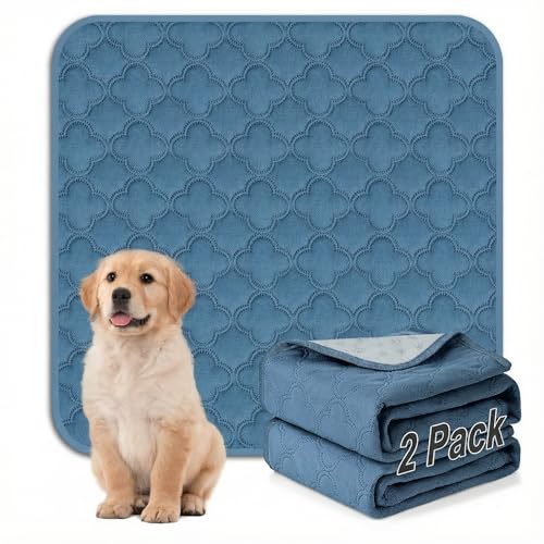 FunFurry Washable Pee Pads for Dogs - 2 Pack Reusable Pee Pads，Waterproof Puppy Pads，Pet Training Pads，Super Absorbent with Dog Paw Shape Non-Slip Backing (Blue, 36" X 36" - 2 Pack) - color: Blue, size: 36" X 36" - 2 Pack