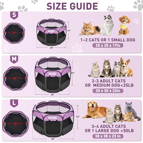 Portable Pet Playpen for Small Dogs & Cats, Foldable Puppy Safety Pen with Removable Zipper Top, Breathable Mesh Dog Delivery Room, Indoor Isolation Cage for Kittens/Rabbits (Purple, Small) - color: purple, size: Small