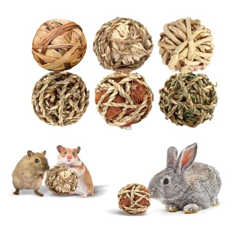 William Craft Bunny Chew Grass Balls, 6 Pcs Rolling Chew Toys for Small Animals, Natural Chew Grass Toys and Bunny Treats for Rabbits, Guinea Pigs, Chinchillas, Hamsters, Mice Teeth Grinding