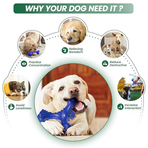 Dog Chew Toys for Aggressive Chewers Large Breed,Indestructible Bones Toy，Durable Cleaning Toothbrush Natural Rubber Dog Toys… (Deep Blue) - color: Deep Blue