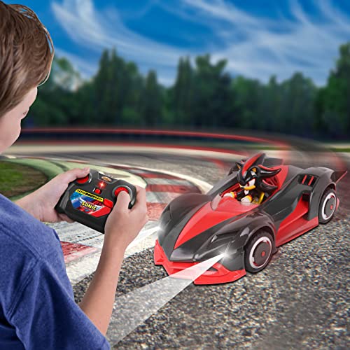 NKOK Team Sonic Racing RC Car - Shadow the Hedgehog, Turbo Boost, Ages 6+ | 2.4 GHz radio control, working lights, rubber tires, adjustable front wheel alignment - officially licensed, ages 6+ - color: Multicolor