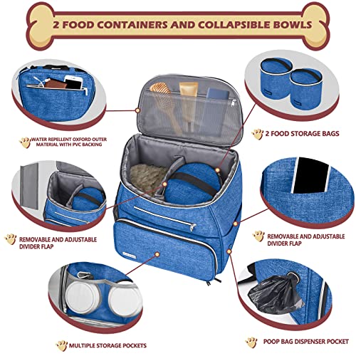 BAGLHER丨Dog Travel Bag Backpack, Airline Approved Pet Supplies Backpack, Dog Travel Bag with 2 Silicone Collapsible Bowls and 2 Food Baskets Blue - color: Blue
