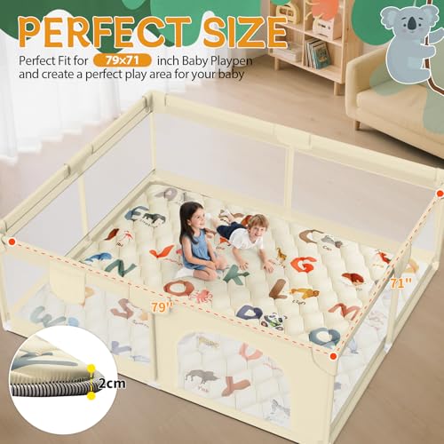 Omzer 79X71 Baby Play Mat for Floor, Playpen Mat for Toddlers Infants | Animal Alphabet Design, Safe Non-Slip Base, Extra Thick Soft Foam, Machine Washable, Foldable, Fits Playpen&Outdoor - size: 79"×71"
