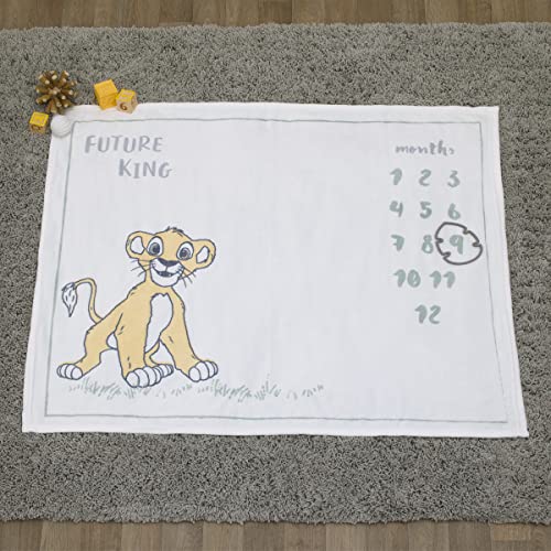 Disney Lion King Simba White, Tan, and Grey Super Soft Milestone Baby Blanket - color: Disney Lion King Simba