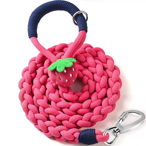 4FT Heavy Duty Braided Rope Dog Leash, Soft Cotton Design with Locking Clip for Medium & Large Dogs – Ideal for Walking & Training (Rose red) - color: Rose red