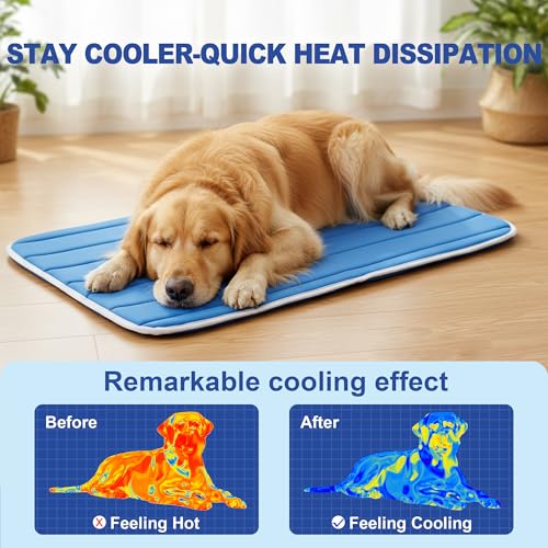 Dog Cooling Mat, Cold Memory Sponge Cooling Mat for Dog, Foldable Crate Pet Bed & Non-Slip, (Q-Max > 0.45) Long-Lasting Cool & Keep Your Pet Cool (X-Large - 43.3x31.5 Inch) - size: X-Large - 43.3 x 31.5 Inch