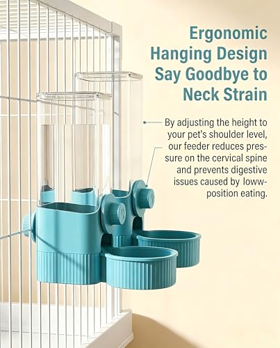 Hanging Automatic Bunny Feeder & Water Dispenser Set - gravitydesign Food Bowl and Waterer for Rabbits, Guinea Pigs, Chinchillas，Food Water Bowl, Small Animals Feeder for Cages
