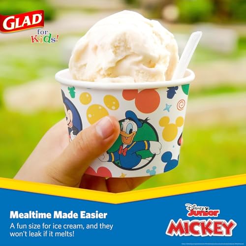 Glad Disney Mickey and Friends Disposable Snack Bowls, 6 Oz, 32 Ct, 2-Pk | Heavy-duty paper, soak-proof, no lids, soup ice cream and everyday treats - size: 32 Count (Pack of 2)