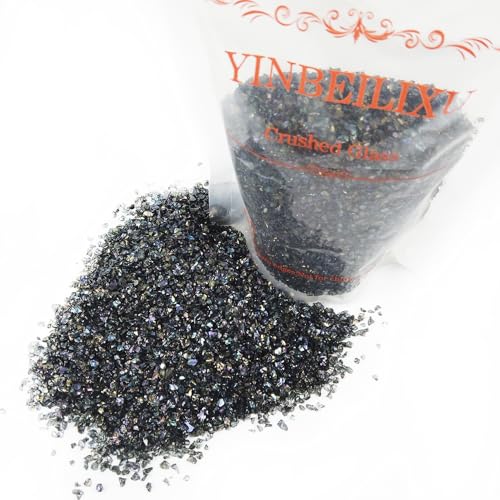 Crushed Glass Glitter, Broken Stones Shattered Glass Chips for Resin Art Crafts, Epoxy Resin Supplies, Geod Painting, DIY Art Projects, Jewelry Making, 2-4mm, 200g/7oz (Black) - color: Black