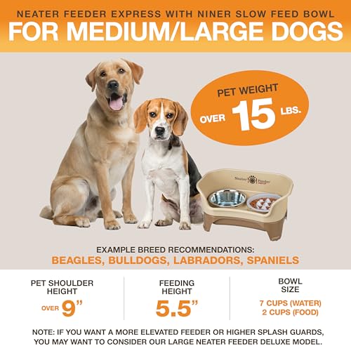 Neater Feeder Express Mess Proof Dog Bowls Elevated for Medium and Large Breed – Made in USA – No Spill Raised Slow Feeder Elevated Dog Bowl Stand, Slow Feed Food and Water Bowl Set, Cappuccino - color: Cappuccino, size: Medium to Large w/ 9 Peak Slow Fee