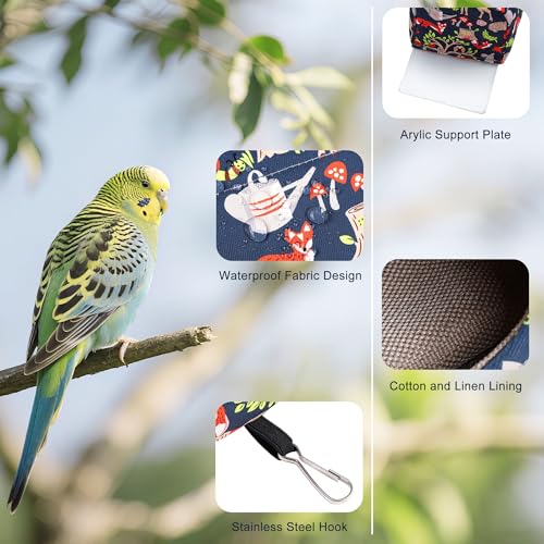 Bird Nest House Cage Hanging Hammock Shed Hut Hideaway Small Size | Snuggle Bird Cage Hanging Nest Tent Forest Animals Pattern Hideaway Bird Hut for Parakeet Cockatiel Conure Finches Love Birds - style: S