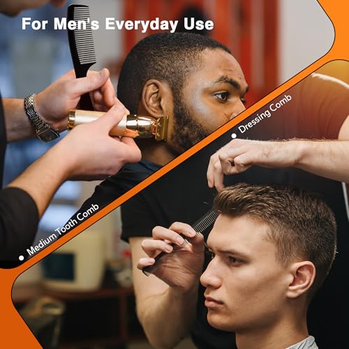SALONSILK 5Pcs Combs for Men, Hair Pick Comb Set for Afro Black Mens Curls, Wide Tooth Medium Toothed Styling Dressing for Twist Detangler Natural Hair - color: Black-5 PCS