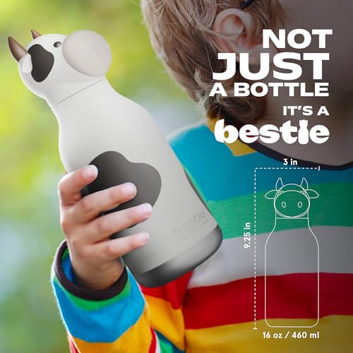 asobu Bestie Water Bottle, Cute Collectible Character, Leak Proof, BPA Free | 16 oz, Stays Cold 24 Hours, Double Wall Vacuum Insulation, Food Grade Stainless Steel, Spill Resistant, Great Gift Idea - color: WILLOW THE COW