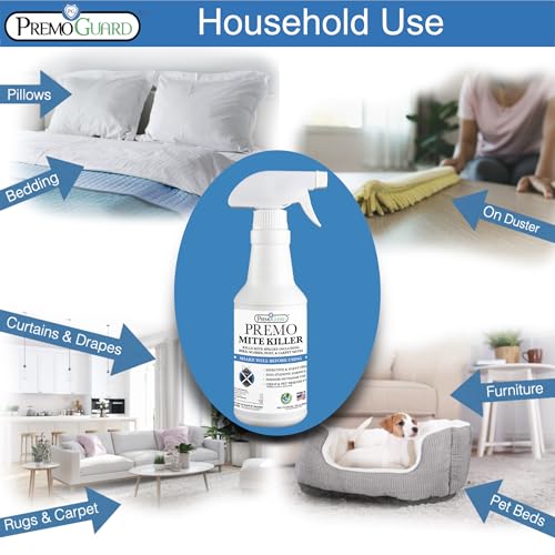 Premo Guard Natural Mite Spray, Kills Dust, Bird, Carpet, and Other Mites | Plant Based Treatment For Spider, Rat, Human Sabbies Mites, Safe For Families, Pet, Home, Bedding & Furniture - size: 32 oz