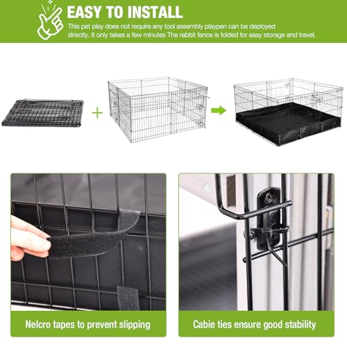 Rabbit Pet Playpen Guinea Pig Cage with Waterproof PVC Bottom Liner, Triple Fixing Cage for Rabbit, Guinea Pigs, Bunny, Hedgehog, Small Animal Indoor Playpen, 48''L x 48''W x 24''H