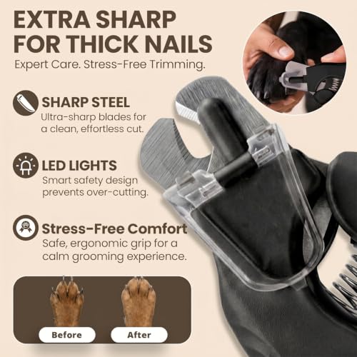 2-in-1 Dog & Cat Nail Clipper and Grinder with Light - USB Rechargeable Pet Nail Trimmer with Safety Guard for Thick Nails, Quiet Professional Grooming Tool - color: black