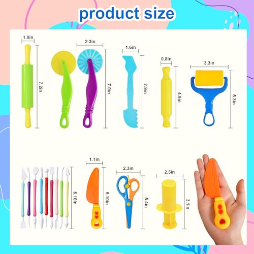 Kleeblatt Dough Tools Set for Kids - 19 Pcs Playdough Kit | 9 Basic Dough Tools, 9 Double-Headed Clay Carving Tools, 1 Cleaning Brush, Exquisite Box - color: KT-DoughTools-1