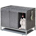 SETVSON Cat Litter Box Enclosure Furniture with Divider, Cat Cabinet,Gray | Handwoven PE Rattan with Soft Mat, 3.54-In Heightened Metal Feet, 2 S-Hooks, 31.2 x 19.6 x 24.2 Inches Spacious Cat Furniture - color: Grey