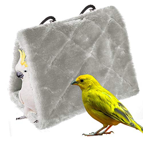 MOACC Winter Warm Bird Nest House Shed Hut Hanging Hammock Finch Cage Plush Fluffy Birds Hut Hideaway for Hamster Parrot Macaw Budgies Eclectus Parakeet Cockatiels Cockatoo Lovebird (S, Grey) - color: Grey, size: S