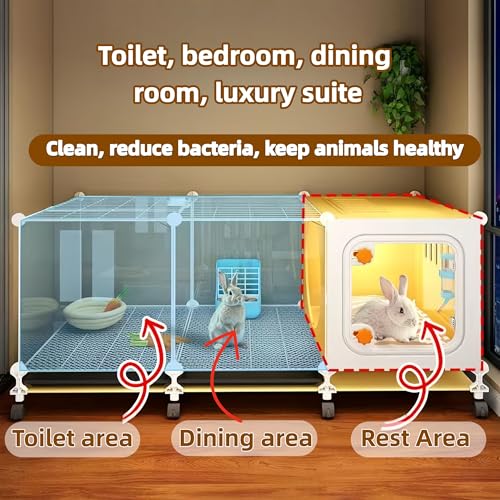 Luxury Villa Rabbit cage with Wheels, Guinea Pig cage, complimentary Food Bowl, Bed. Suitable for Hamsters, Chinchillas, Squirrels, Hedgehogs, Ferrets, Cats，Mouse (27.6" Lx 17.7" Wx17.7 H) - size: 27.6"L x 17.7"W x 17.7"H