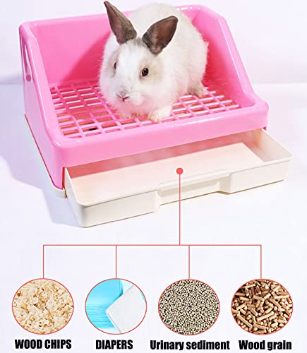 kathson Rabbit Litter Box Trainer Small Animal Potty Corner Toilet with Drawer Pet Cage Pan Litter Bedding Box for Adult Guinea Pig Hamster Bunny Ferret Galesaur Mouse Squirrel (Pink) - color: Pink