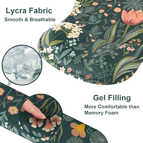 Ergonomic Mouse Pad with Wrist Rest and Keyboard Wrist Rest, Gel Mousepad | Wrist Rest for Computer Keyboard, Pain Relief, Non-Slip PU Base, Mouse Pad Wrist Support for Gaming, Office, Green Flower - color: Green Flower