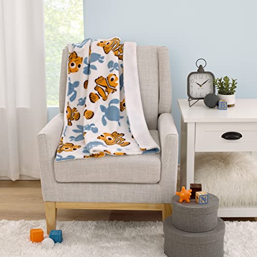 Disney Finding Nemo Orange, Teal, and White Sea Turtles Super Soft Sherpa Baby Blanket - color: Finding Nemo Orange, Teal, and White