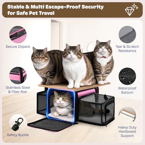 Top and 2 Sides Expandable Pet Carrier 17x11x9.5 TSA Airline Approved | Dog Carriers for Small Dogs, Soft-Sided Cat Carrier, Anti-Scratch Mesh, Lockable Zippers, for Kitten, Rabbit, Puppy, Pink - color: Pink, size: 17.0"L x 11.0"W x 9.5"H