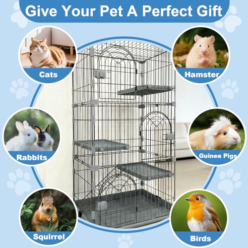 Large 3-Tier Cat Cage Indoor, DlY Catio & Outdoor Cat Enclosure Playpen, Sturdy Multi-Level Cat Crate Kennel with Escape-Proof Spacing for Kittens & Small Animals - color: Grey, size: Three-Tier52.5"