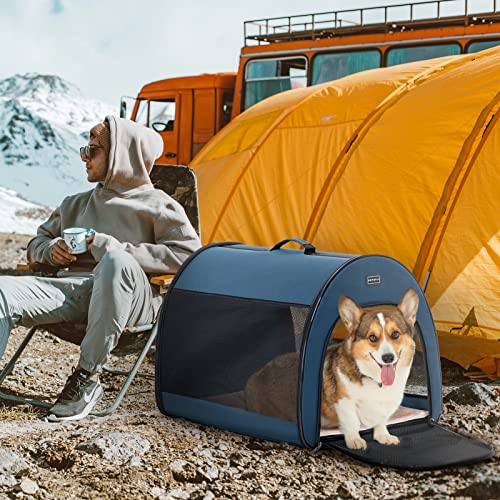 PETSFIT Soft Dog Crate, Dog Travel Crate - 26.5 Inch Lightweight, Roomy, Easy to Set Up, Portable Pop Up Dog Carrier with Thick Mat, Sturdy Soft Sided Dog Crate, Navy Blue - color: Navy Blue, size: 20.0"L x 20.0"W x 26.5"H