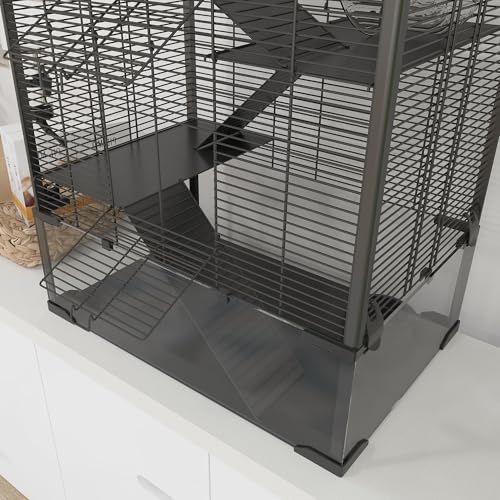 PawHut Large Hamster Cage 9" Deep Tempered Glass Bottom 24"x16"x31.5" Black | 4 Tiers Hamster Tank, Running Wheel, Hut, Water Bottle, Dish, Rat Cage for Syrian, Dwarf, Gerbils, Mouse - size: 23.6"L x 15.7"W x 31.5"H