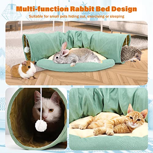 BWOGUE Bunny Tunnel Bed, 2-in-1 Collapsible Rabbit Tunnel Hideout with Mat | Removable Mat for Washing, 46.8 in Length, Ball Toy for Play, Soft Suede Fabric, Cats Rabbits Guinea Pigs - color: Green