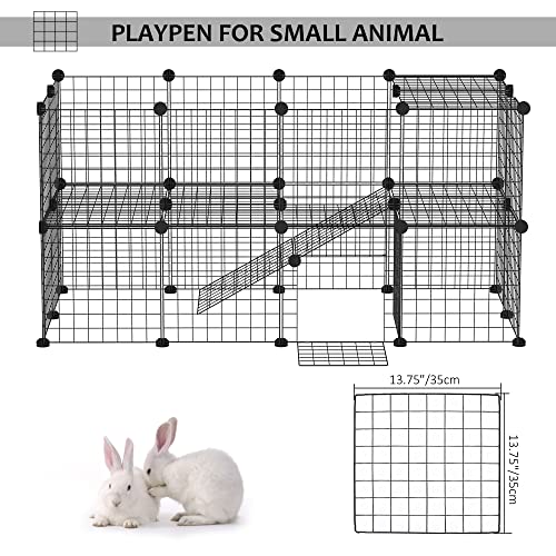 PawHut 36 Panels Small Animal Playpen with Door for Guinea Pigs 14 x 14 in | DIY C&C Cage, Ramp, Portable Metal Wire Yard, Rabbit, Hedgehogs