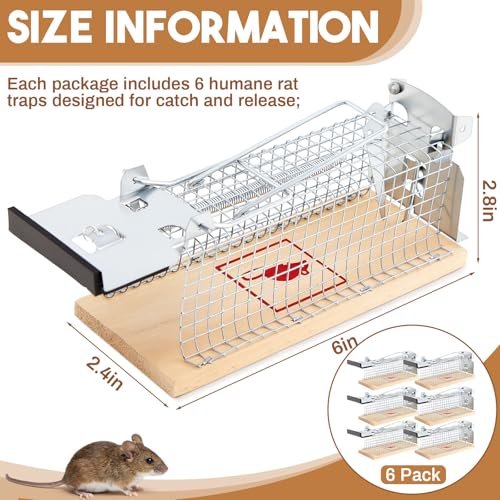 6 Pack Small Humane Mouse Trap, 6 x 2.4 x 2.8 Inch | No Kill, Catch and Release, Reusable Live Mouse Trap, Indoor Outdoor Rat Cage for Small Live Rodent Mole Safe Control