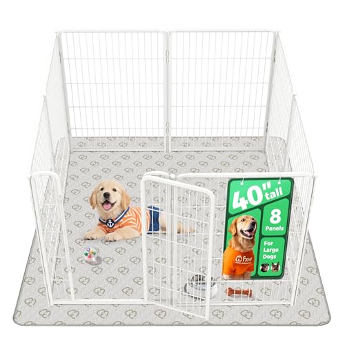FXW Homeplus Indoor Dog Playpen with Washable Pee Pad, 40" H, 8 Panels | Calm Indoor Play Area, Super Absorbent Pad for Easy Cleanup, for Medium & Large Dogs, Patented - color: White, size: 40"H