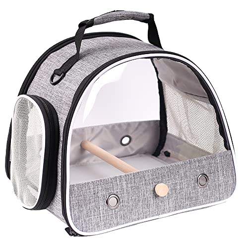 Small Bird Travel Carrier, Portable Bird Travel Cage for Parakeet, Parrot, Budgie, Guinea Pig, Bearded Dragon Reptile Carrier for Hiking Vet Visit Bicycle Ride (Grey) - color: Grey