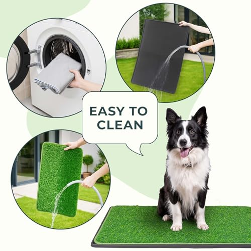 BurgeonNest Dog Grass Pad with Tray 35"x24", 3-Layer System with EVA Tray | Includes Reusable Artificial Grass, Absorbent Washable Pee Pad, Foldable Tray for Balcony, Apartment & Indoor/Outdoor Use - size: L-35''x24''