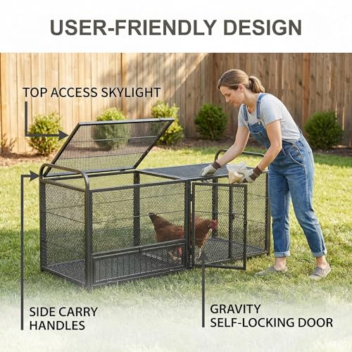 63 Inch Heavy Duty Metal Chicken Coop with Bottom Mesh Floor, Portable Chicken Cage with Feeding Door and Top Access, Outdoor Rabbit Hutch for Chickens Ducks Bunnies Quail - size: 63.0"L x 24.0"W x 29.9"H