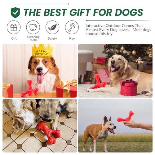Dog Chew Toys for Aggressive Chewers Large Breed,Indestructible Bones Toy，Durable Cleaning Toothbrush Natural Rubber Dog Toys… (Red) - color: Red