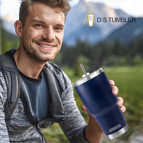 D·S 30 oz Navy Tumbler Double Wall Vacuum Insulated Travel Coffee Mug | Double Wall Vacuum Suit Cold and Hot Drink Fits in standard car cup holders With Splash-Proof Lid - color: Navy