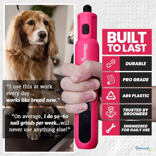 Diamondg Micro Dog Nail Grinder - Quiet Sound with LED Light, Pink | 5-Speed Rechargeable Pet Nail Trimmer for Small & Large Dogs, LCD Display, USB-C Charging, 4hrs. Runtime Rotary Tool - color: Micro - Pink