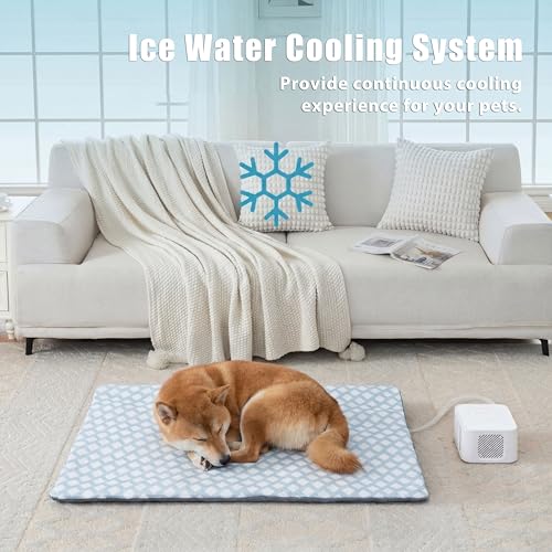 Pet Pad Cooling System for Summer, Consistent Cooling Water Mat for Dogs and Cats, No Refrigeration or Chemical Gel Needed, Machine Washable Bed, Ideal for Home and Crates (White Blue, 35" x 23") - size: 35" L x 23" W x 0.8" Th