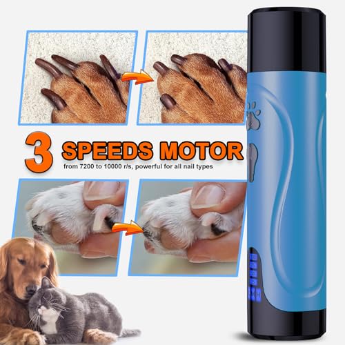 Dog Nail Grinder, Dog Nail Trimmers and Clippers Kit, Super Quiet, Rechargeable, for Small Large Dogs Cats Toenail Claw Grooming,3 Speeds - color: Lake Blue