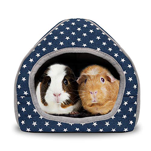 BWOGUE Guinea Pig Bed Hideout, Washable Hamster Cave for Small Animals | Removable Cushion for Cleaning, Warm Fleece Nest, Washable Bed, 10.23 x 10.23 x 11 in, Dwarf Rabbits Hedgehogs - color: Blue