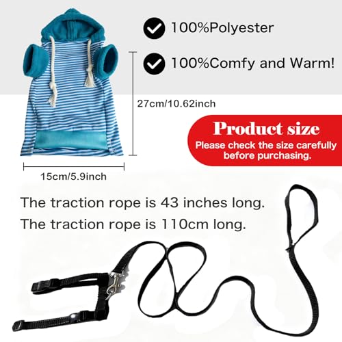 Small Pet Harness Vest and Leash Set Ferret Clothes Hoodies for Ferrets for Outdoor Walking Rabbit Ferret Guinea Pig Bunny Hamster Puppy Kitten (Blue and White Striped Clothes + Leash) - color: Blue and white striped clothes + leash
