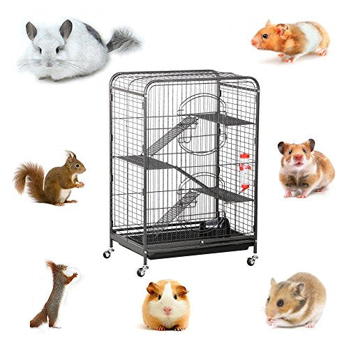 Yaheetech 37-inch Metal Ferret Chinchilla Cage Indoor Outdoor Small Animals Hutch w/ 2 Front Doors/Feeder/Wheels for Squirrel,Black - size: 37"